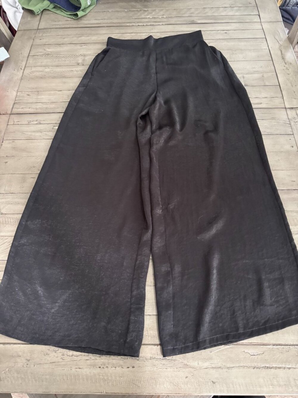 MISA Los Angeles Black Satin Wide Leg Elastic Waist Pants Medium